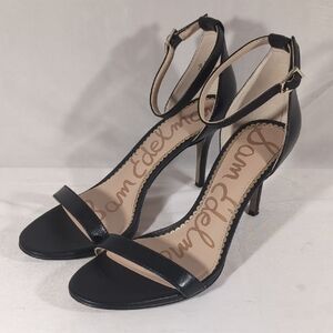 Sam Edelman Black Strappy PATTI Heels Size 7.5 Stiletto Open Toe Buckle Closure